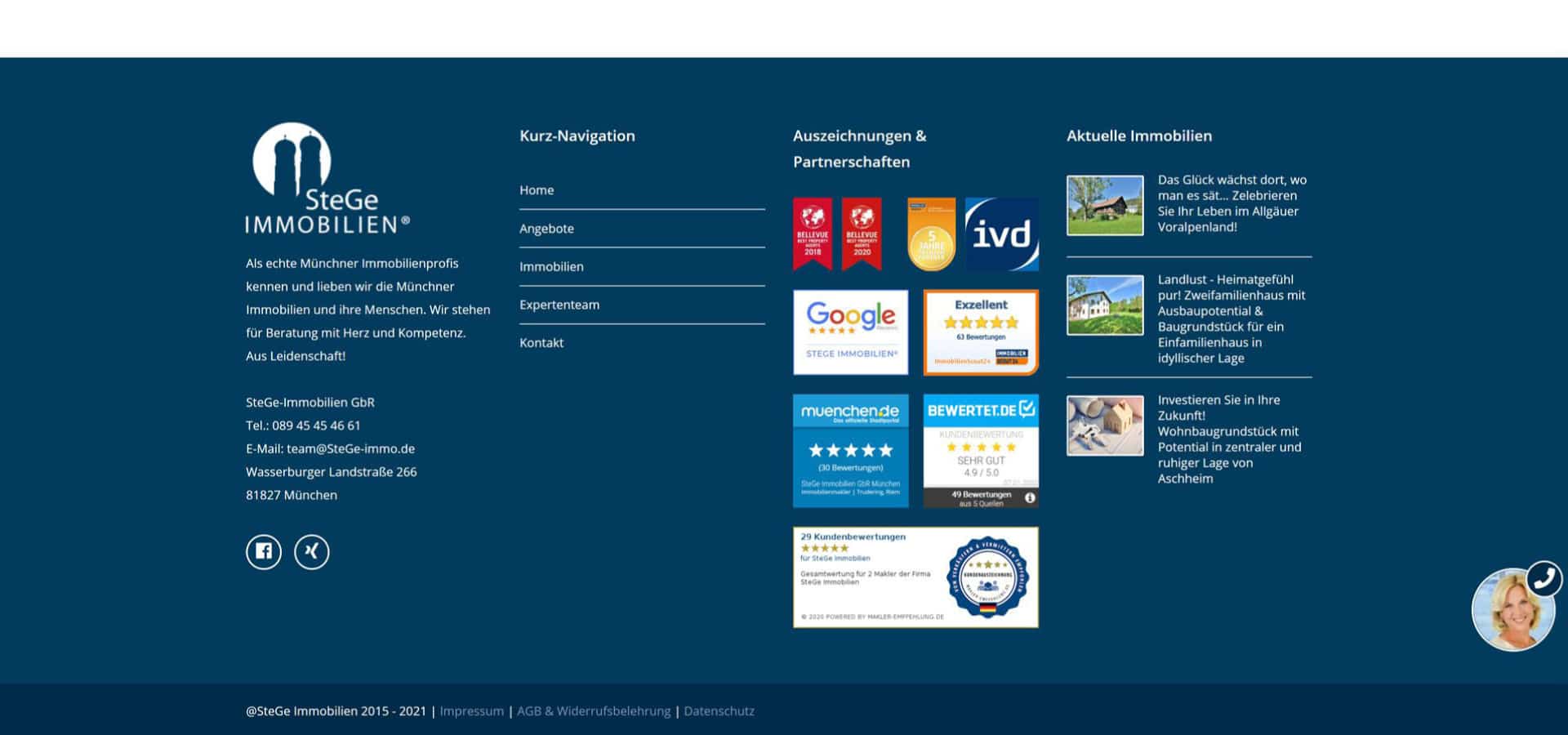 SteGe Immobilien München – Footer (Vorher)